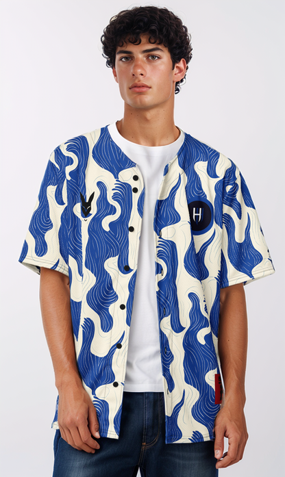 Bold Blue Wave Pattern Baseball Jersey – Number 10 | Inspired by Saudi Sports Vibes