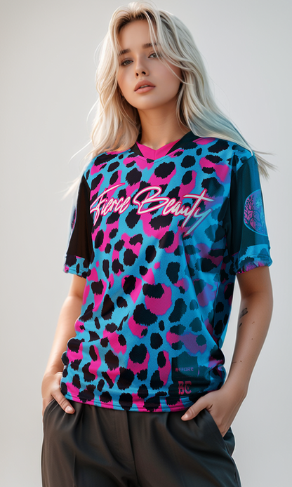 Fierce Beauty Bold Leopard Print Football Jersey