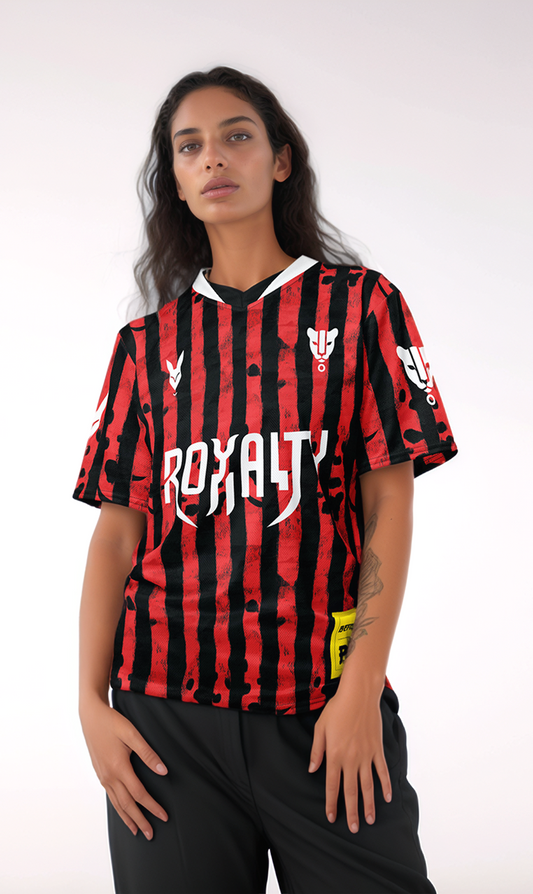 Fierce Red & Black Arabian Leopard Striped Football Jersey – Royalty in Motion