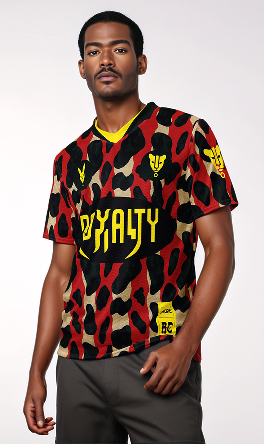 Fierce Red & Yellow Leopard Print Football Jersey – Bold Heritage Streetwear