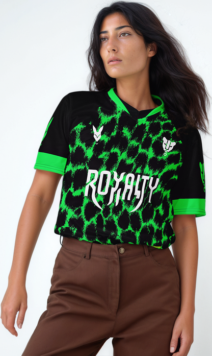 Neon Green Leopard Print Football Jersey – Fierce Streetwear for Royalty