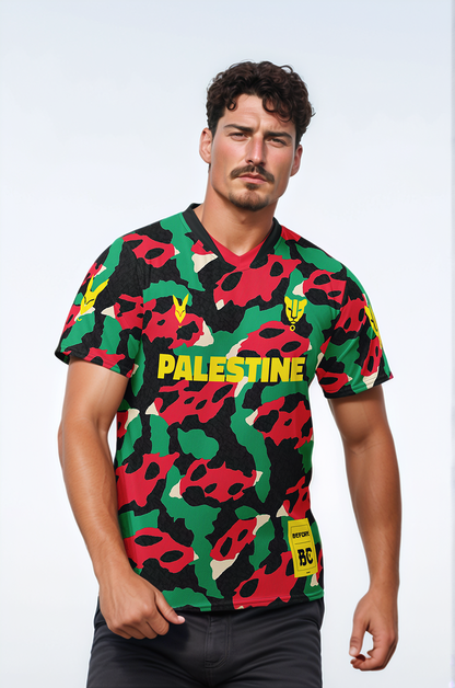 Palestine Vibrant Leopard Camo Football Jersey – Bold Streetwear Inspired by Heritage