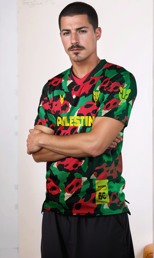 Palestine Vibrant Leopard Camo Football Jersey – Bold Streetwear Inspired by Heritage