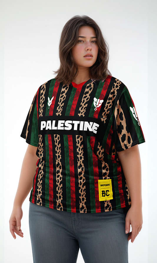 Palestine Striped Leopard Print Football Jersey – Heritage-Inspired Bold Streetwear