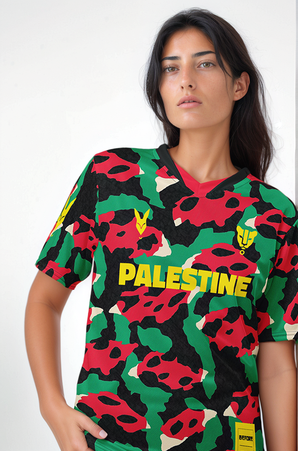 Palestine Vibrant Leopard Camo Football Jersey – Bold Streetwear Inspired by Heritage