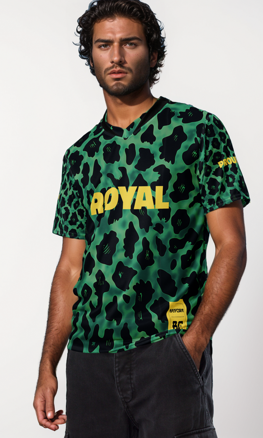 Royal 32 Saudi Football Jersey with Green Arabian Leopard Pattern