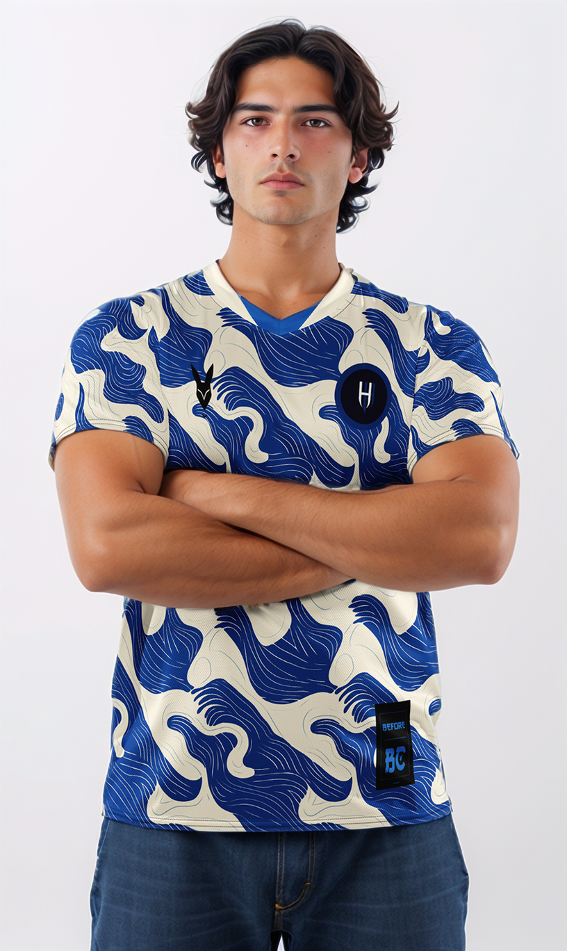 Wave-Inspired Blue & White Football Jersey - Perfect for Fans of Saudi Sports Culture