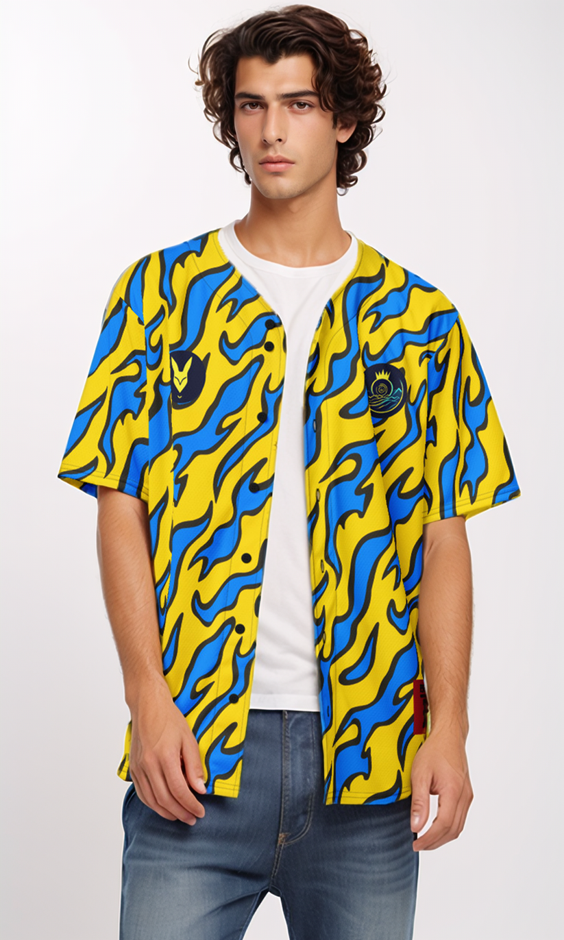 Fiery Yellow & Blue Baseball Jersey – Number 7 | Inspired by Saudi Sports Culture