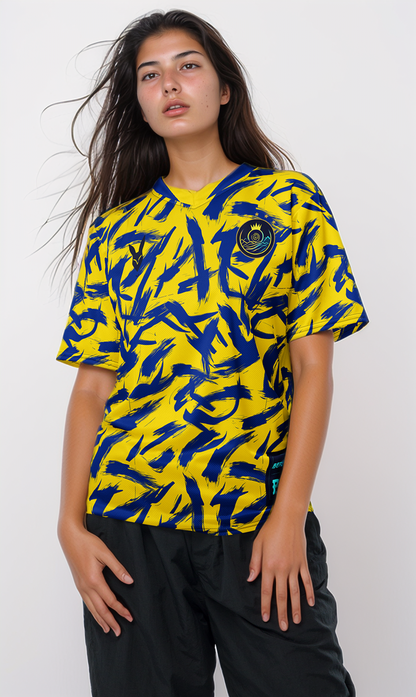 Bold Yellow & Blue Football Jersey - Perfect for Fans of Saudi Sports Culture