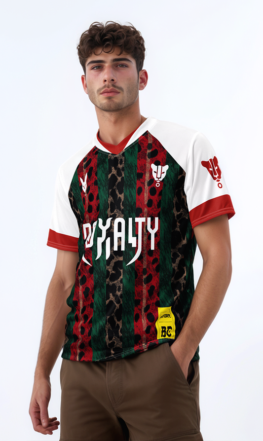 Striped Leopard Print Football Jersey with White Sleeves – Bold Heritage Royalty